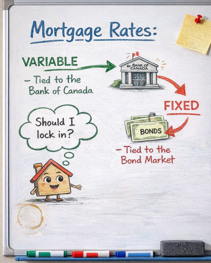 Mortgage broker explaining whether homeowners with variable-rate mortgages should consider locking into a fixed rate as Bank of Canada rate outlook shifts.
