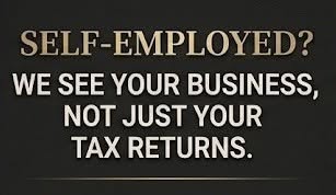 Self-employed business owner reviewing financial documents and mortgage options at a desk.